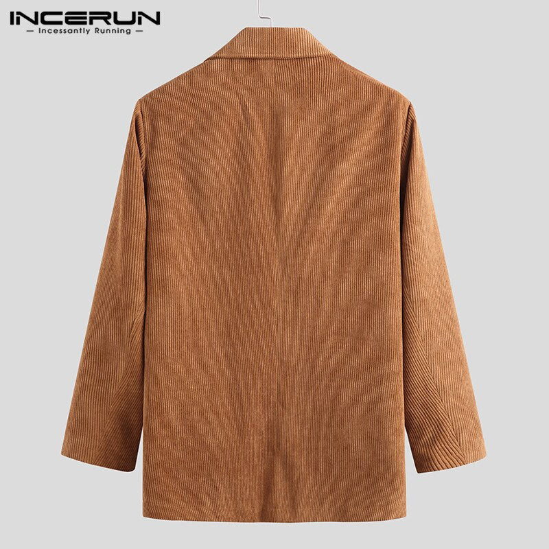 Men Corduroy Blazers Solid Lapel Business Casual Suit Multi Pockets Long Sleeve Jackets Retro Elegant Men Blazer Coats INCERUN 7 - OZN Shopping