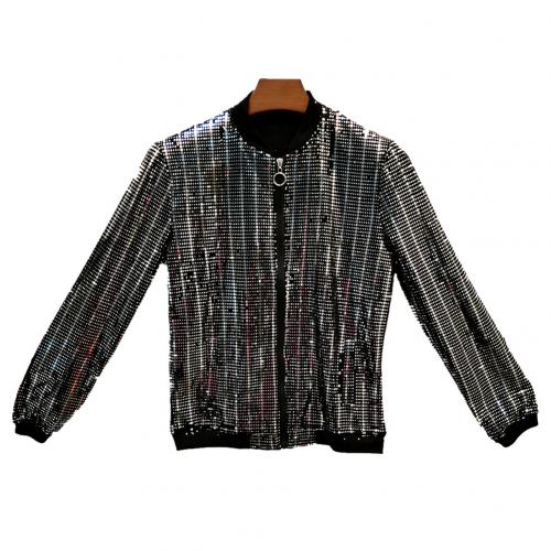 New Sequined Bomber Jacket Men Shiny Sequins Long Sleeve Glitter Zipper Coat Hip Hop Loose Night Club Stage Streetwear Coats - OZN Shopping