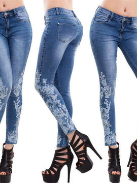 Embroidered Jeans Women Pants