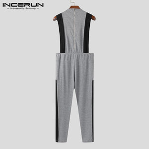Fashion Men Patchwork Jumpsuits Streetwear Sleeveless Workout Joggers 2020 Casual Overalls O Neck Chic Men Rompers Pants INCERUN - OZN Shopping
