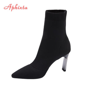 Women Stretch Fabric  Stilettos Boots with Metal Blade Heels - OZN Shopping