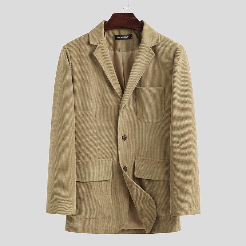 Men Corduroy Blazers Solid Lapel Business Casual Suit Multi Pockets Long Sleeve Jackets Retro Elegant Men Blazer Coats INCERUN 7 - OZN Shopping