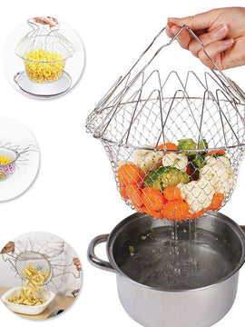 Foldable Steam Rinse Fry Basket Strainer