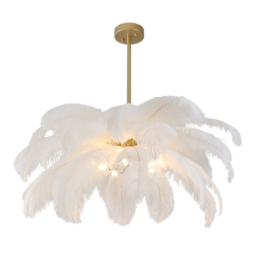 Modern White Chandelier  Art Design White Feather Hanging Light Fixture - OZN Shopping