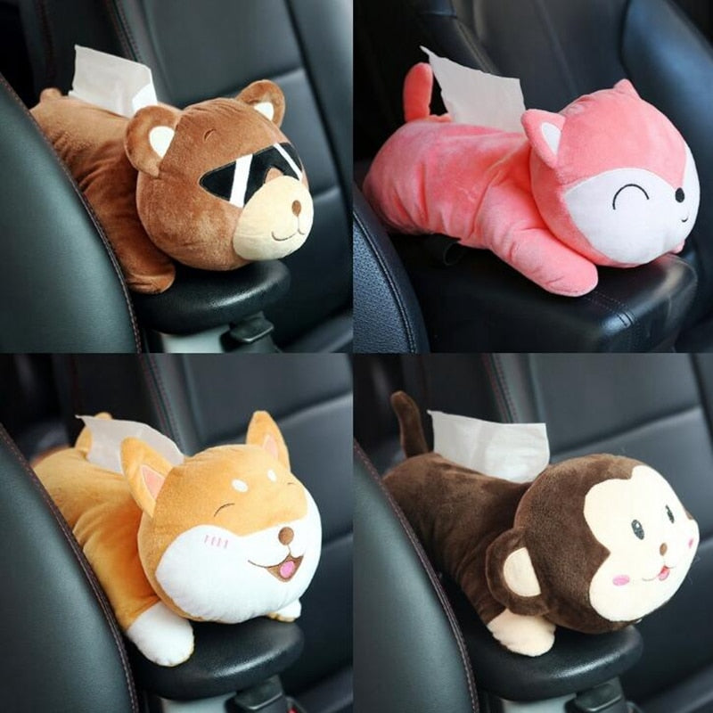 Creative Car Tissue Box Cover Cute Shiba Inu Dog Plush Toy Armrest Tissue Box Holder For Car Seat Back Hanging Napkin Dispenser - OZN Shopping