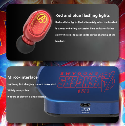 Marvel Wireless Bluetooth Earphones Iron man, Spiderman & Captain America - OZN Shopping
