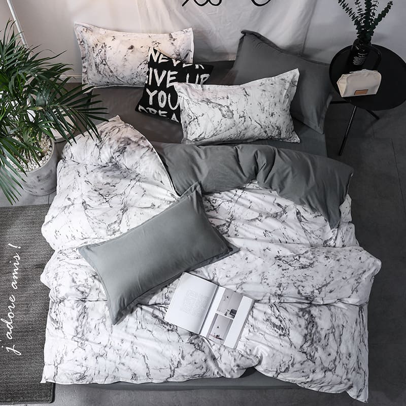 Luxury Bedding Set Super King Duvet Cover Sets Marble Single Queen Size Black Comforter Bed Linens Cotton xx14# - OZN Shopping