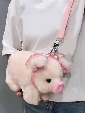 Fluffy Pink Pig Cute Soft Plush Girls Shoulder Bag