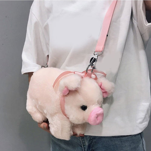 Fluffy Pink Pig Cute Soft Plush Girls Shoulder Bag - OZN Shopping
