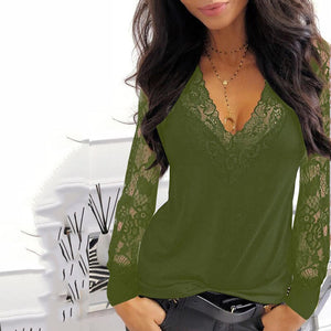 Casual V-neck Lace Long Sleeve - OZN Shopping