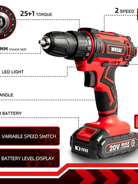 Cordless Drill Electric Screwdriver Mini Wireless Power Driver DC Lithium-Ion Battery 3/8-Inch