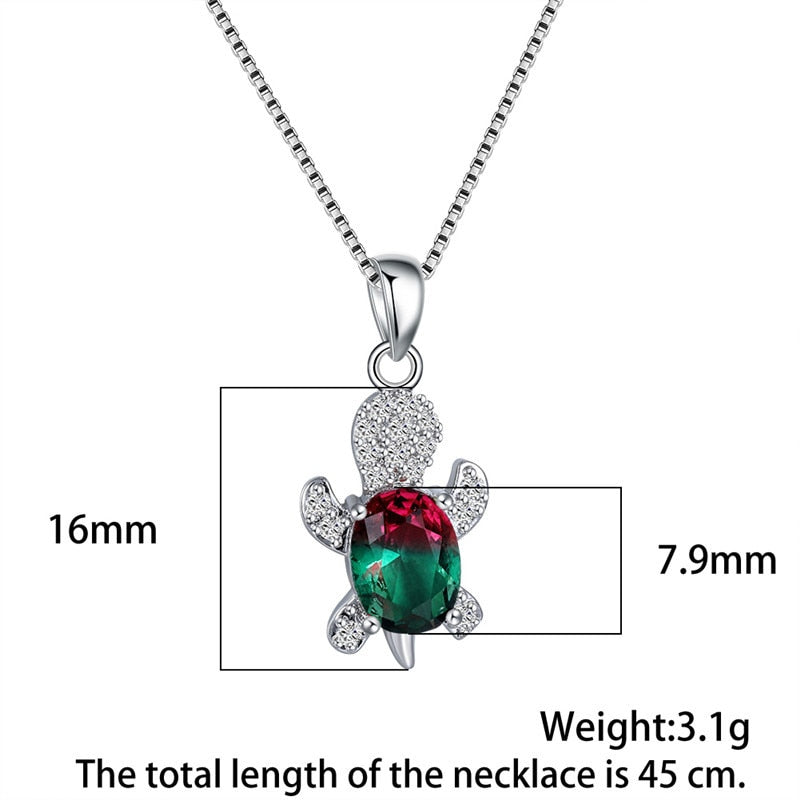 Blue Purple Oval Zircon Pendant Rainbow Stone Cute Turtle Necklaces For Women Fashion Jewelry Multicolor Crystal Animal Necklace - OZN Shopping