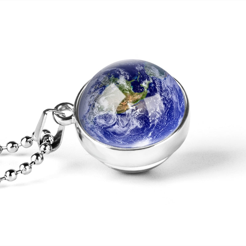 Fashion  Glass Ball Necklace Earth Planet Pattern Jewelry - OZN Shopping