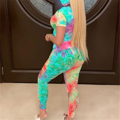Tie-Dye Clothes Set Women Summer Casual Two Piece Sportswear