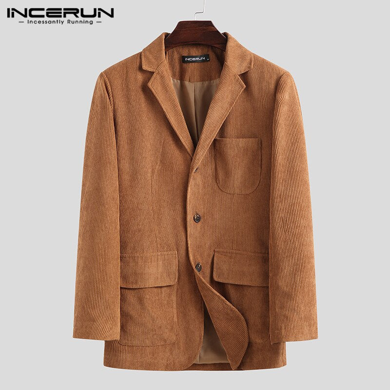 Men Corduroy Blazers Solid Lapel Business Casual Suit Multi Pockets Long Sleeve Jackets Retro Elegant Men Blazer Coats INCERUN 7 - OZN Shopping