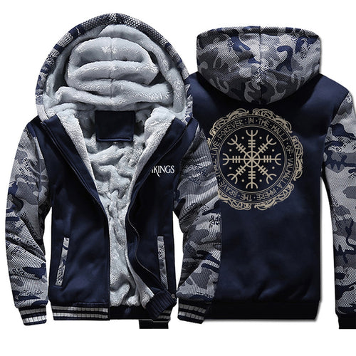 Winter Thick Mens Hoodies Viking Printing Male Jacket Hip Hop Brand Outwear Hot Sale Camouflage Sleeve Men's Jacket Casual - OZN Shopping