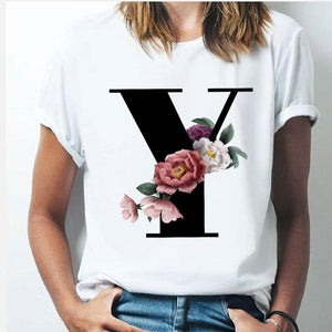 Vogue  T-shirt  A To Z Alphabet Flower Shirt - OZN Shopping