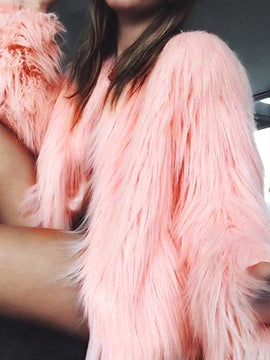 Fashion Furry Faux Fur Coat Women Fluffy Warm Long Sleeve Female Outerwear Autumn Winter Coat Jacket Hairy Collarless Overcoat