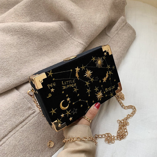 Metal Badge Box Shape Handbag Purse Women Black Chain Party Clutch Bag Kawaii Shoulder Bag Crossbody Messenger Bag - OZN Shopping