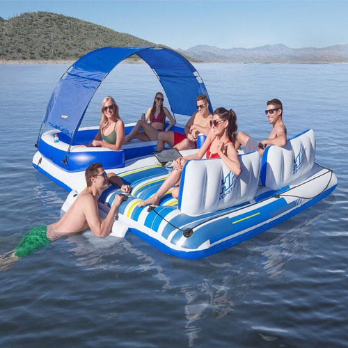 Inflatable Island 6-8People With Awning Water Floating Boat Bed Row Dock Floats Floating Rest Deck Row For Swimming Water Chaise - OZN Shopping