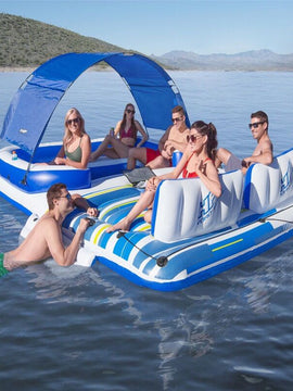 Inflatable Island 6-8People With Awning Water Floating Boat Bed Row Dock Floats Floating Rest Deck Row For Swimming Water Chaise