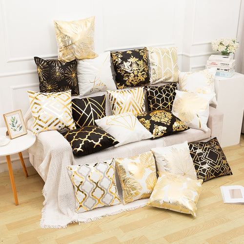 Gold Pillow Case Black And White Golden Painted Pillowcase - OZN Shopping