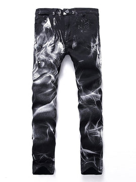 Wolf Printed Jeans Denim Pants