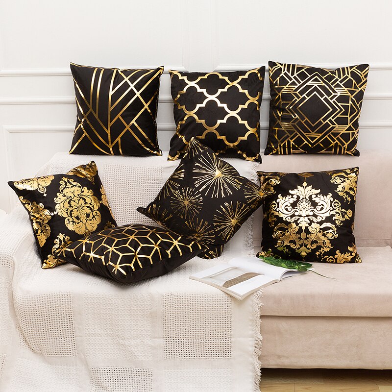 Gold Pillow Case Black And White Golden Painted Pillowcase - OZN Shopping