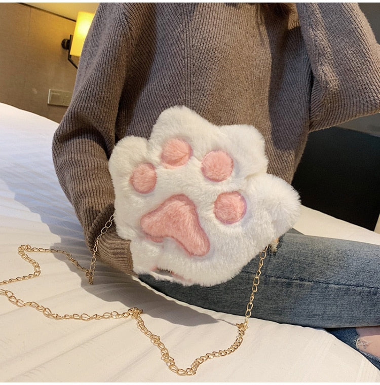 Cute Bear Paw Girls Chain Zipper Shoulder Bag Lovely Children's Soft Plush Coin Purse Baby Boys Accessories Small Crossbody Bags - OZN Shopping