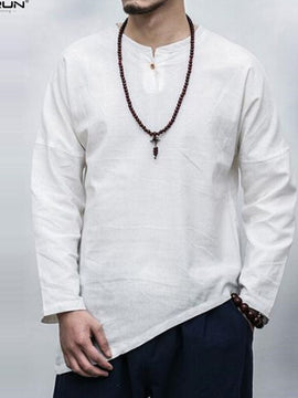 Men's Shirts Long Sleeve Solid Irregular Chinese Style Shirt Men Cotton Linen Vintage Casual Chemise