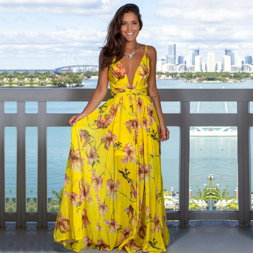 Women's Sling Floral Long Dress - OZN Shopping