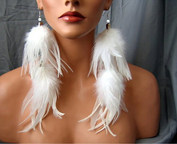 White Feather Fashion Earrings - OZN Shopping