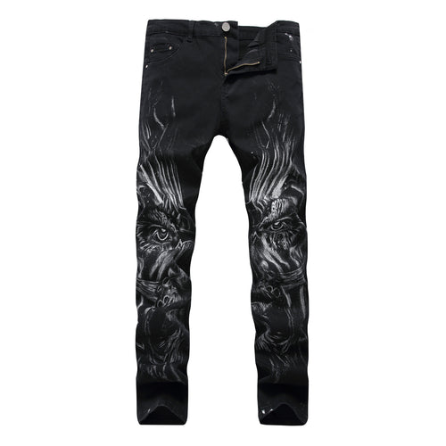 Wolf Printed Jeans Denim Pants - OZN Shopping
