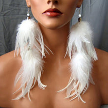 Load image into Gallery viewer, White Feather Fashion Earrings - OZN Shopping
