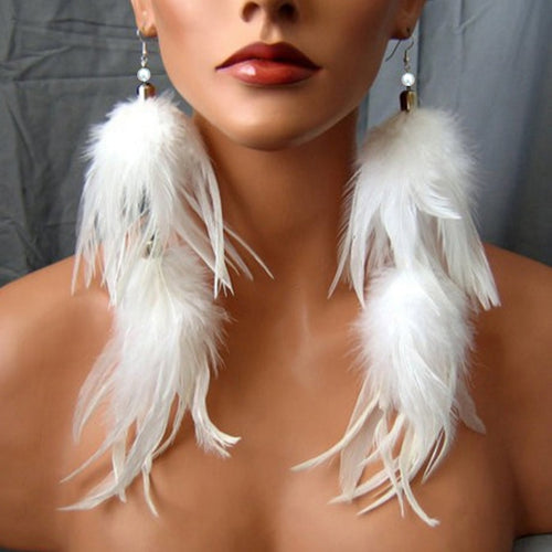 White Feather Fashion Earrings - OZN Shopping