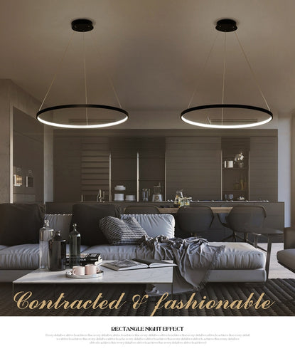 Modern Pendant Lights For Living Room Dining Room Circle Rings Acrylic Aluminum Body LED Ceiling Lamp Fixtures - OZN Shopping