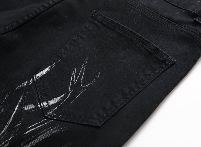Wolf Printed Jeans Denim Pants - OZN Shopping