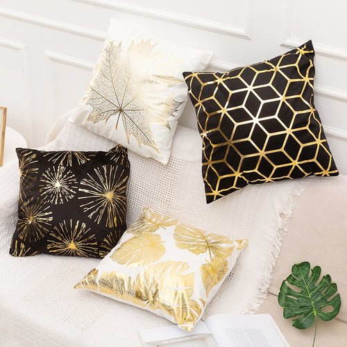 Gold Pillow Case Black And White Golden Painted Pillowcase - OZN Shopping