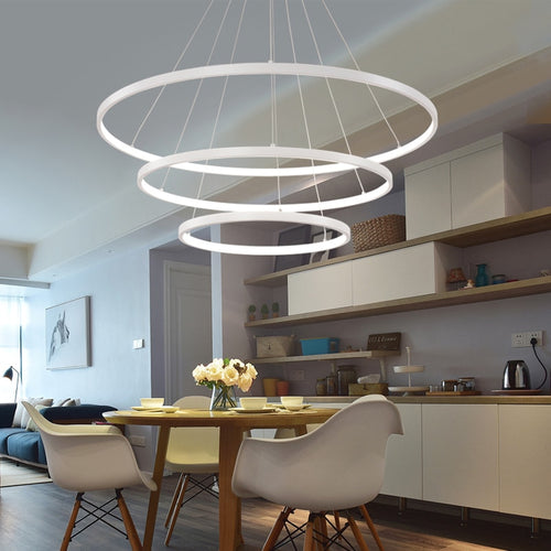 Modern Pendant Lights For Living Room Dining Room Circle Rings Acrylic Aluminum Body LED Ceiling Lamp Fixtures - OZN Shopping