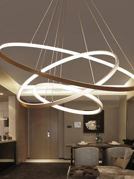 Modern Pendant Lights For Living Room Dining Room Circle Rings Acrylic Aluminum Body LED Ceiling Lamp Fixtures