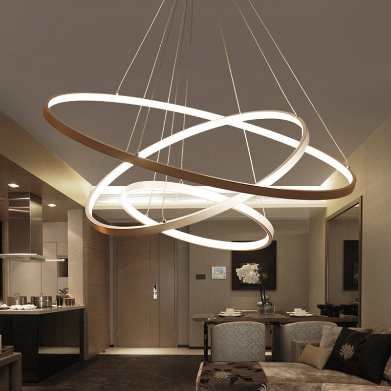 Modern Pendant Lights For Living Room Dining Room Circle Rings Acrylic Aluminum Body LED Ceiling Lamp Fixtures - OZN Shopping