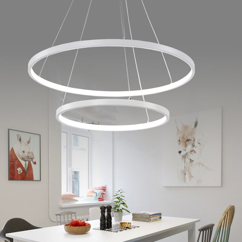 Modern Pendant Lights For Living Room Dining Room Circle Rings Acrylic Aluminum Body LED Ceiling Lamp Fixtures - OZN Shopping