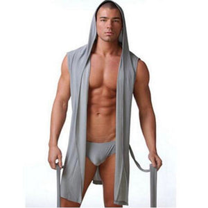 Men Sexy Silk Pajamas  Sleepwear Hooded Bathrobe with Briefs - OZN Shopping