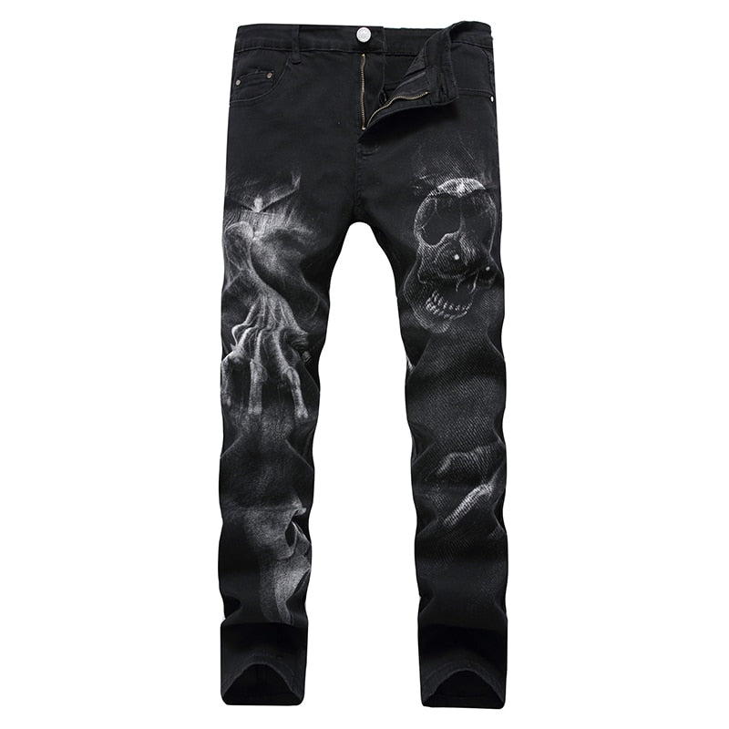 Wolf Printed Jeans Denim Pants - OZN Shopping