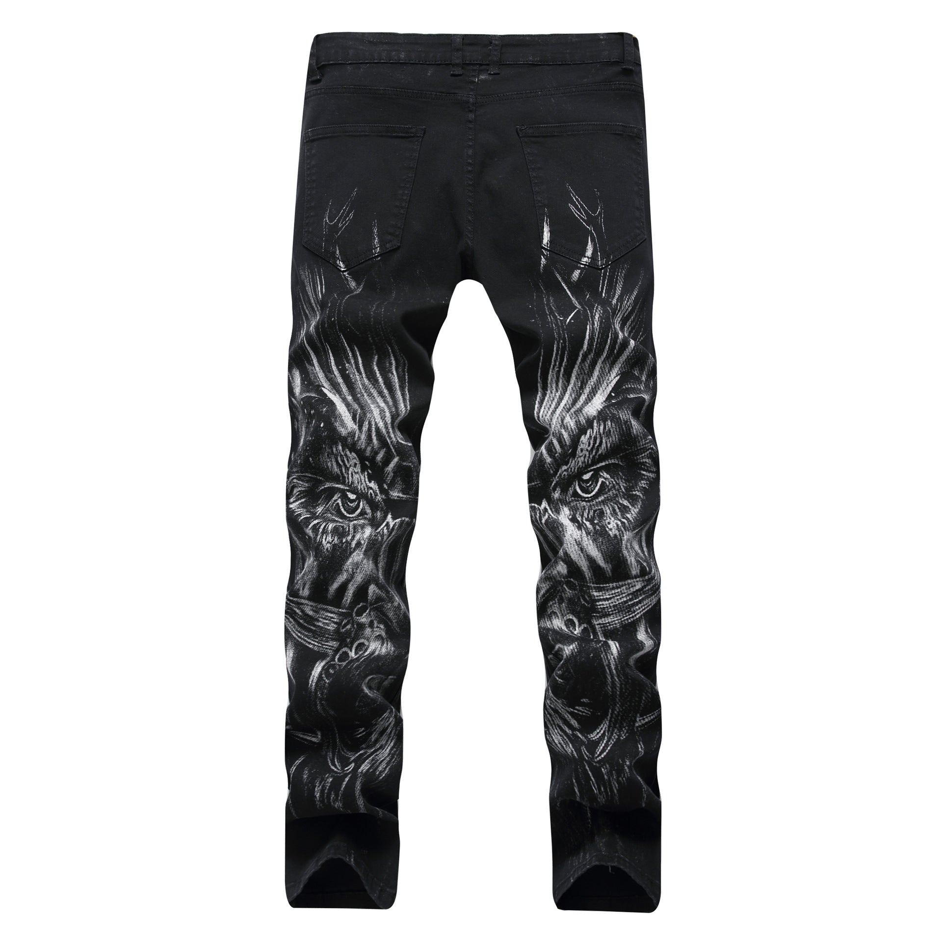 Wolf Printed Jeans Denim Pants - OZN Shopping