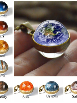 Fashion  Glass Ball Necklace Earth Planet Pattern Jewelry