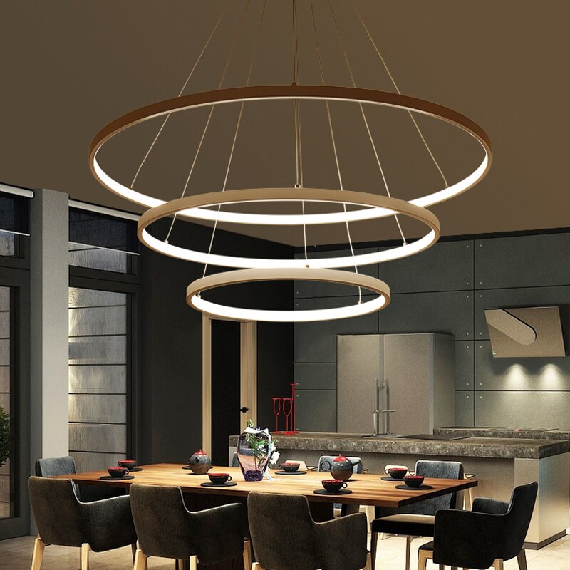 Modern Pendant Lights For Living Room Dining Room Circle Rings Acrylic Aluminum Body LED Ceiling Lamp Fixtures - OZN Shopping