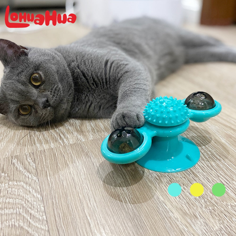 Cat Windmill Toy Funny Massage Rotatable Cat Toys With Catnip LED Ball - OZN Shopping