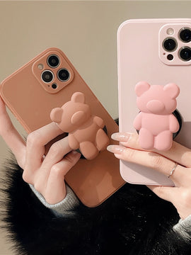 3D Cartoon Bear Bracket Ring Holder Stand Cute Soft Phone Case for iphone 13 11 12 Pro Max X XR XS 7 8 plus MiNi SE 2020 Cover