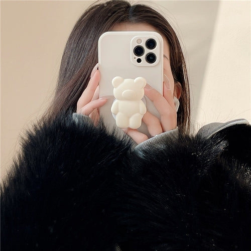 3D Cartoon Bear Bracket Ring Holder Stand Cute Soft Phone Case for iphone 13 11 12 Pro Max X XR XS 7 8 plus MiNi SE 2020 Cover